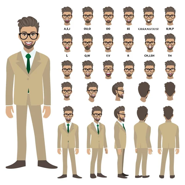 Personagem Desenhos Animados Com Homem Negócios Terno Para Animação Frente — Vetor de Stock