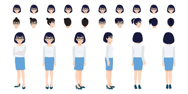 Ensemble Tête Personnage Dessin Animé Femme Affaires Chinoise Design Animation — Image vectorielle