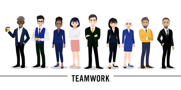 Бизнесмен и деловая женщина персонаж мультфильма на белом фоне. Концепция командной работы. Плоский векторный рисунок. 331 год
