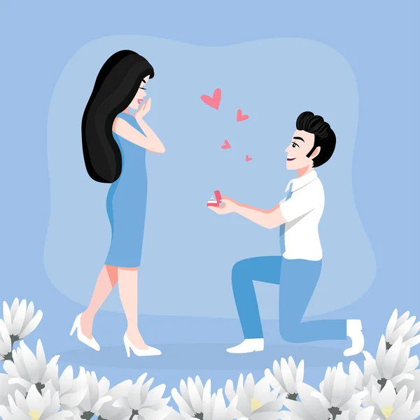 Valentinstag Zeichentrickfigur Mit Einem Niedlichen Verliebten Paar Mann Schlägt Der — Stockvektor