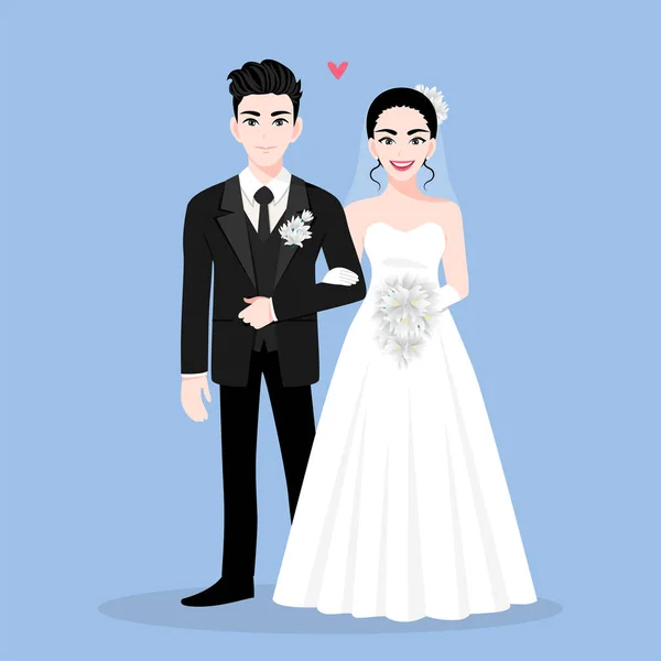 Liebespaar Hochzeitstag Vor Blauem Hintergrund Zeichentrickfigur Zum Valentinstag Und Abstrakter — Stockvektor