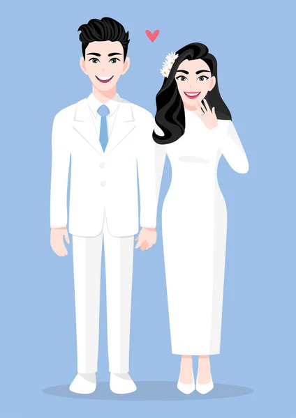 Casal Amor Dia Casamento Fundo Azul Dia Dos Namorados Personagem —  Vetores de Stock