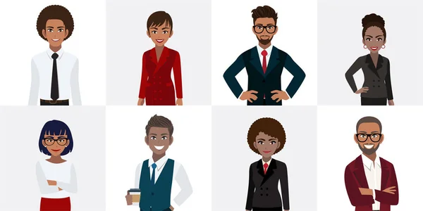 Grupo Personagens Desenhos Animados Empresários Africanos Americanos Africano Americano Empresário —  Vetores de Stock