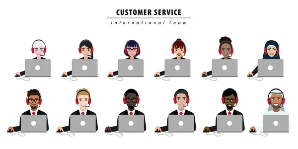 Groep Van Call Center Customer Support Helpdesk Service Concept Verschillende — Stockvector