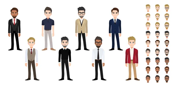 Empresário Desenho Animado Personagem Cabeça Set Bonito Homem Negócios Estilo —  Vetores de Stock