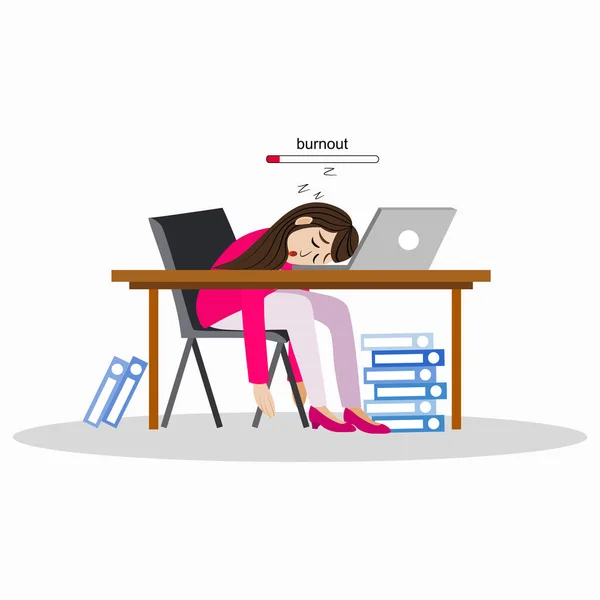 Burn Out Syndrome Concept Illustration Exhausted Female Office Worker Sitting — Stock Vector