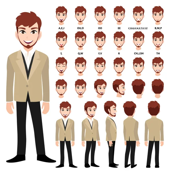 Personagem Desenhos Animados Com Homem Negócios Terno Para Animação Frente — Vetor de Stock