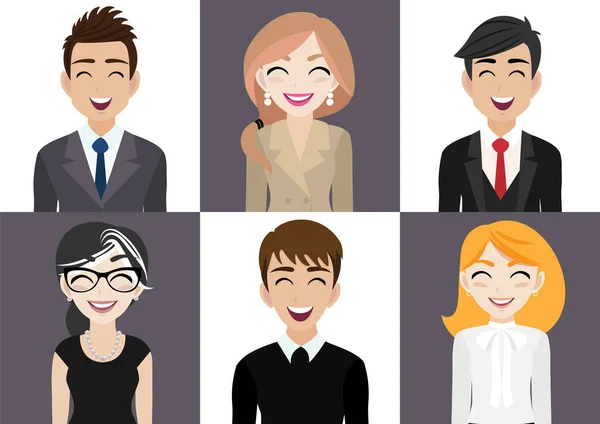 Lugar Trabajo Feliz Con Hombres Mujeres Sonrientes Personaje Dibujos Animados — Vector de stock