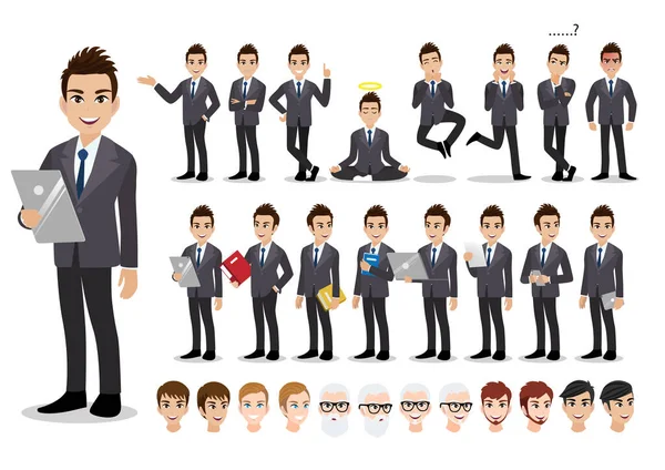 Businessman Cartoon Character Set Handsome Business Man Office Style Smart — Stock Vector