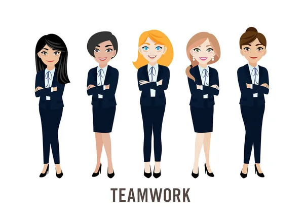 Cartoon Karakter Met Zakenvrouw Teamwork Concept Design Platte Vectorillustratie — Stockvector