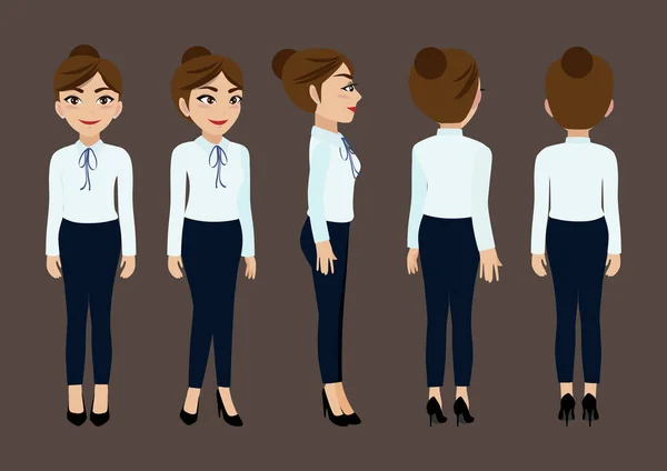 Personaje Dibujos Animados Con Mujer Negocios Para Animación Carácter Vista — Vector de stock