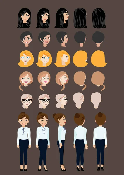 Personaje Dibujos Animados Con Mujer Negocios Para Animación Carácter Vista — Vector de stock