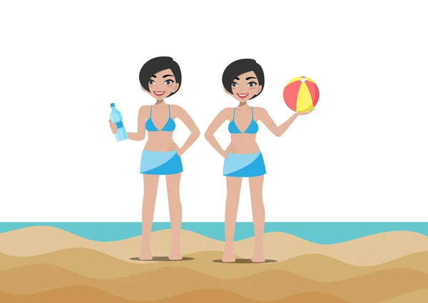 Sommerferien Zeichentrickfigur Strand Menschen Und Aktivitäten Entwerfen Vektor — Stockvektor