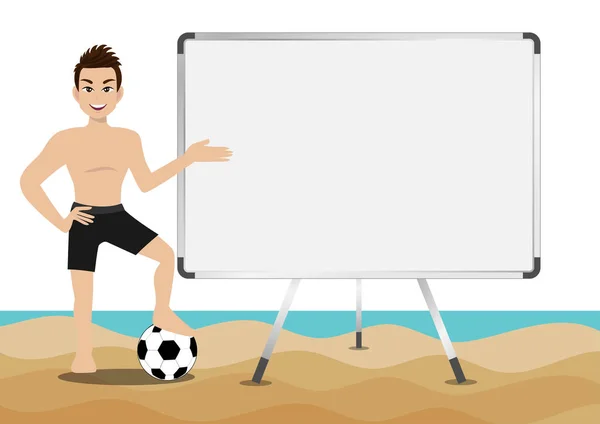 Letní Prázdniny Cartoon Charakter Pláži Pohledný Muž Plaveckými Kalhoty Aktivity — Stockový vektor