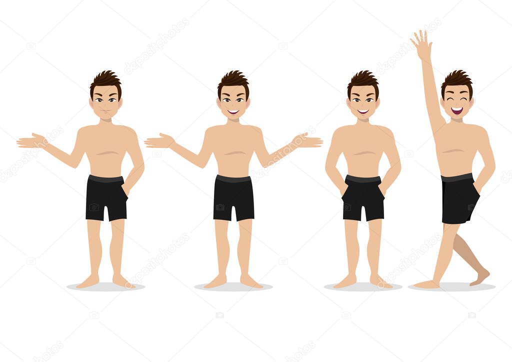 Summer season holiday. Cartoon character on the beach , Handsome man with swimming pant and activities design vector