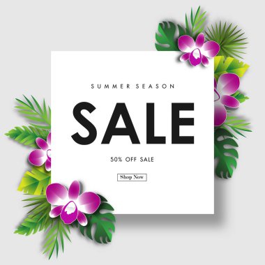 Tropikal kağıt sanatı, vektör illüstrasyon şablonu, afişler, duvar kağıdı, davetiye, posterler, broşür, kupon indirimi