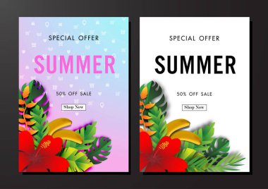 Tropikal kağıt sanatı, vektör illüstrasyon şablonu, afişler, duvar kağıdı, davetiye, posterler, broşür, kupon indirimi