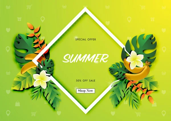 Letní Prodej Pozadí Papírem Umění Tropické Vektorové Ilustrační Šablony Bannery — Stockový vektor