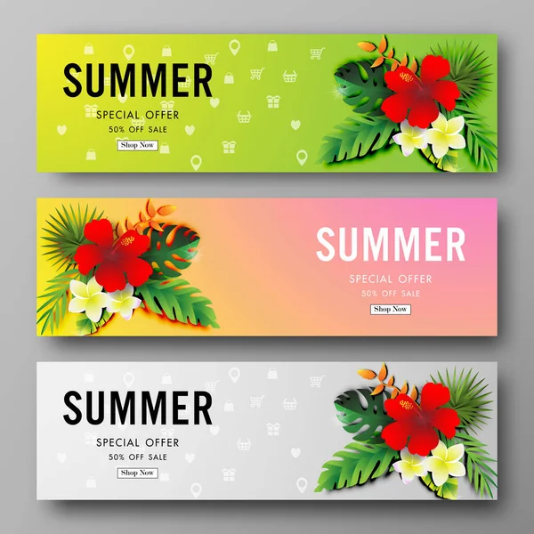 Sommerschlussverkauf Hintergrund Mit Papierkunst Der Tropischen Vektor Illustration Vorlage Banner — Stockvektor