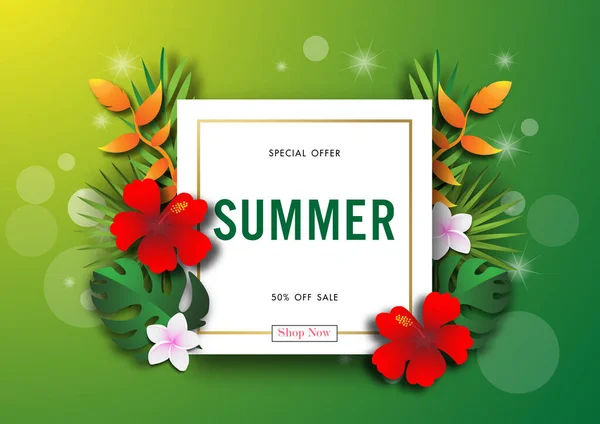 Letní Prodej Pozadí Papírem Umění Tropické Vektorové Ilustrační Šablony Bannery — Stockový vektor