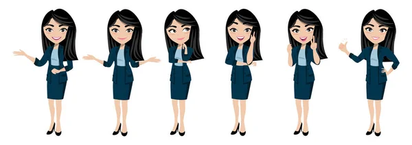 Imprenditrice Personaggio Imprenditrice Cartone Animato Pose Diverse Set Vettoriale Illustrazione — Vettoriale Stock