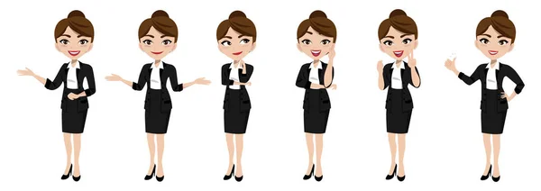 Personaje Businesswoman Dibujos Animados Businesswoman Diferentes Poses Set Vector Ilustración — Vector de stock