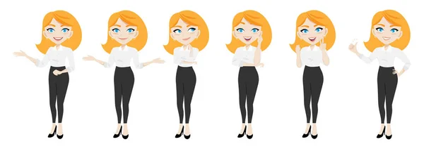 Personaje Businesswoman Dibujos Animados Businesswoman Diferentes Poses Set Vector Ilustración — Vector de stock