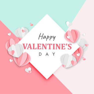 Sevgililer Günü Kağıt Sanatı Arka plan Origami Kalp Şekil Tasarım Vektörü