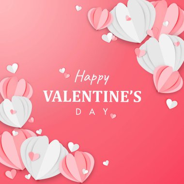 Sevgililer Günü Kağıt Sanatı Arka plan Origami Kalp Şekil Tasarım Vektörü