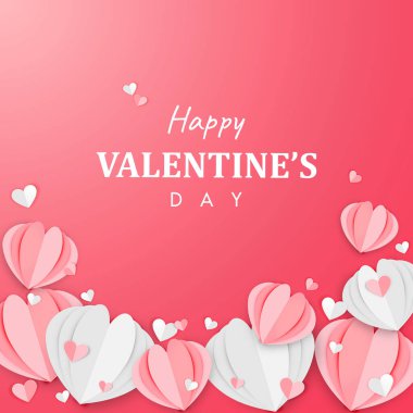 Sevgililer Günü Kağıt Sanatı Arka plan Origami Kalp Şekil Tasarım Vektörü