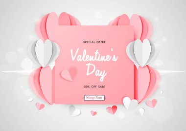 Origami kalp şekli, vektör illüstrasyon şablonu, afişler, duvar kâğıdı, davetiye, poster, broşür, kupon indirimi içeren Sevgililer Günü indirimi geçmişi..