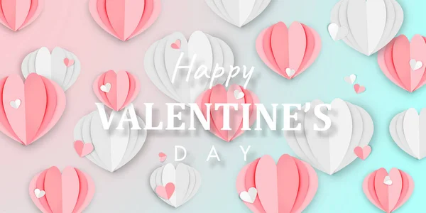 Paper Art Happy Valentine Day Background Origami Heart Shape Design — Stock Vector