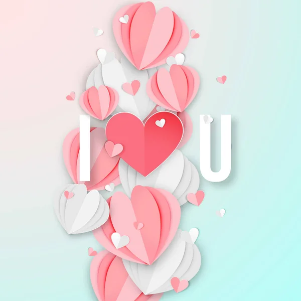 Paper Art Happy Valentine Day背景折り紙ハート型デザインベクトル — ストックベクタ
