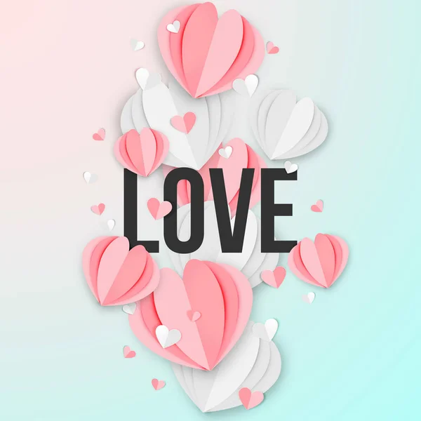 Paper Art Van Gelukkige Valentijnsdag Achtergrond Origami Heart Shape Design — Stockvector