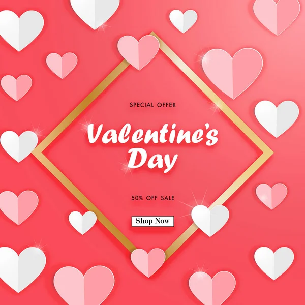 День Святого Валентина Продається Фоном Паперовим Мистецтвом Орігамі Серцевої Форми — стоковий вектор