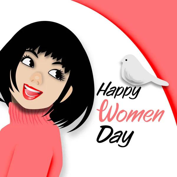 Paper Art International Women Day Beautiful Lady Smile Vector — 스톡 벡터