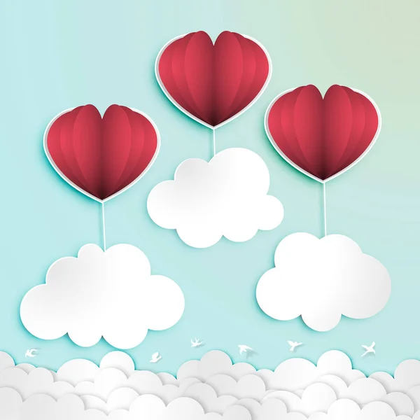 Paper Art Valentine Day Festival Paper Balloon Heart Shape Blank — Διανυσματικό Αρχείο