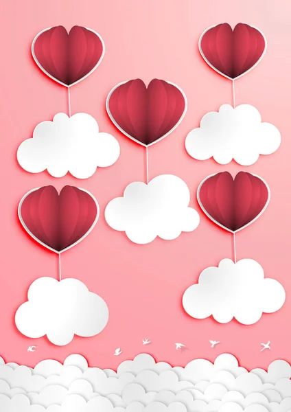 Paper Art Valentine Day Festival Paper Balloon Heart Shape Blank — Διανυσματικό Αρχείο