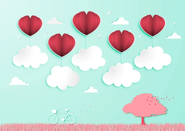 Arte Papel Del Festival San Valentín Con Forma Corazón Globo — Vector de stock