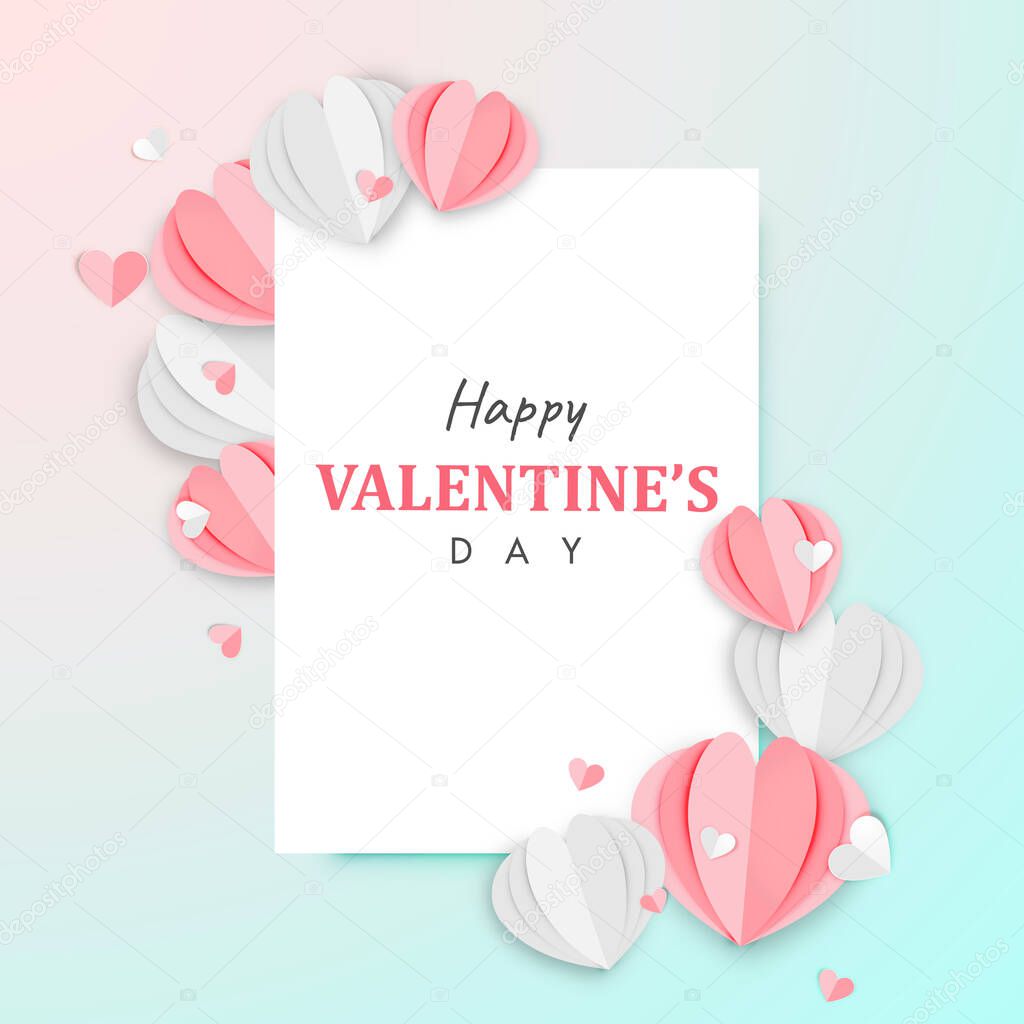 Paper Art of Happy Valentine's Day Background Origami Heart Shape Design Vector