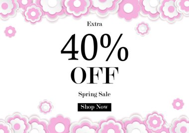 Kağıt kesim çiçeği, vektör illüstrasyon şablonu, afişler, duvar kağıdı, davetiye, posterler, broşür, kupon indirimi ile bahar satışı arka planı.