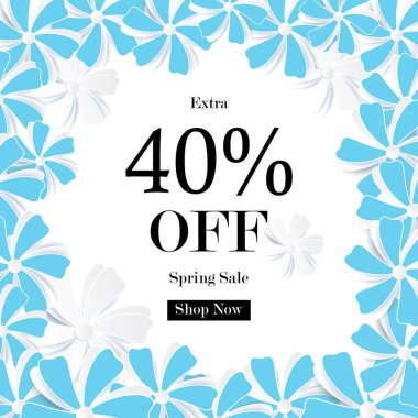 Kağıt kesim çiçeği, vektör illüstrasyon şablonu, afişler, duvar kağıdı, davetiye, posterler, broşür, kupon indirimi ile bahar satışı arka planı.