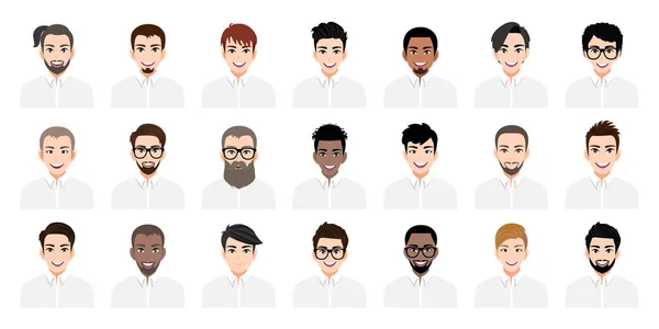 Personaggio Dei Cartoni Animati Con Set Giovani Uomini Con Diverse — Vettoriale Stock
