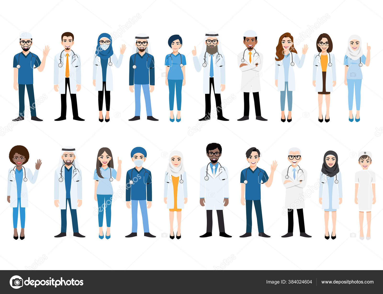 Conjunto de personagens de desenhos animados de médico e