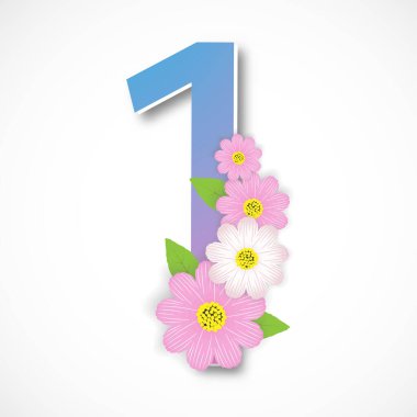 Renkli çiçekli bir numaralı bahar, vektör illüstrasyon şablonu, afişler, duvar kağıdı, vintage.