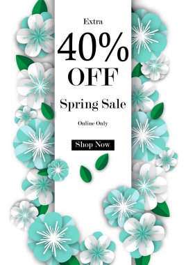 Güzel çiçekli bahar satışı arka planı, vektör illüstrasyon şablonu