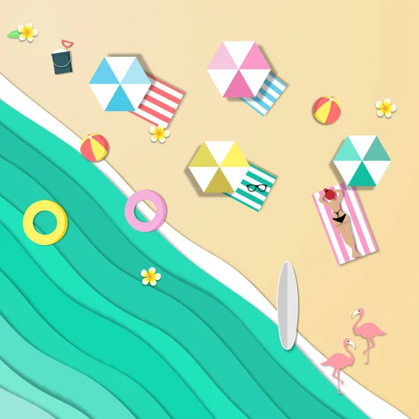 Vista Superior Hermoso Fondo Playa Océano Mar Playa Verano Estilo — Vector de stock