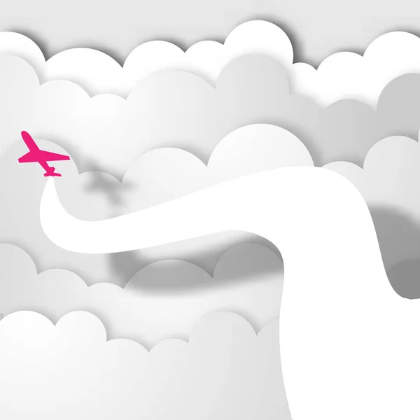 Avión Rosa Cielo Nube Blanca Abstracto Papel Fondo Arte Estilo — Vector de stock