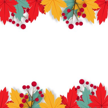 Kağıt tasarım vektörü ve illüstrasyonlu sonbahar arkaplanı