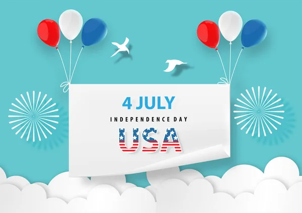 Independence Day Hintergrund Mit Feuerwerk Amerikanisch Usa Luftballons Juli Als — Stockvektor